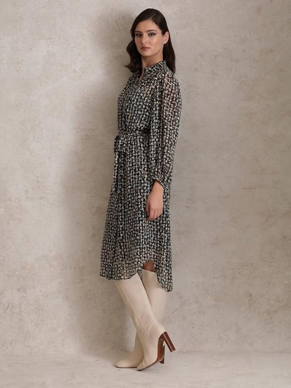 Maggy London Long Sleeve Shirttail Hem Midi Shirt Dress - Sz. 14 - NWT